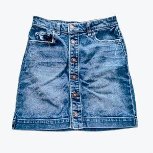 Hollister EUC Blue Wash Jean Denim Vintage Stretch Buttons Skirt. Size 1 W25